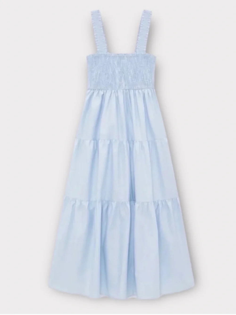 ZARA Light Blue Smocked Tiered Midi Maxi Dress